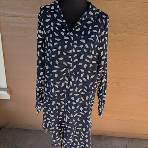 Umgee Navy and Cream Leaf Print Shirt